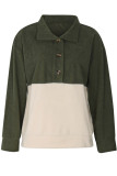 Daily Colorblock Buttons Patchwork Contrast Mandarin Collar Tops