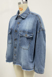 Casual Daily Gradient Color Pocket Contrast Turndown Collar Tops