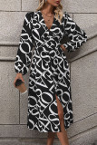 Casual Letters Buckle V Neck Waist Skirt Dresses