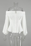 Sexy Solid Color Buttons Off Shoulder Tops