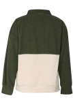 Daily Colorblock Buttons Patchwork Contrast Mandarin Collar Tops