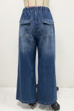 Street Solid Color Patchwork Mid Waist Loose Denim Jeans