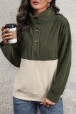 Daily Colorblock Buttons Patchwork Contrast Mandarin Collar Tops