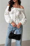 Sexy Solid Color Buttons Off Shoulder Tops