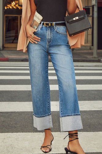 Casual Solid Color Distressed Patchwork Loose Denim Jeans