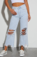 Casual Solid Color Ripped Distressed High Waist Loose Denim Jeans