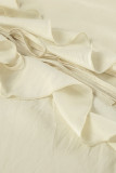 Casual Daily Solid Color Lace Up Ruffle V Neck Long Sleeve Two Pieces