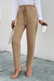 Daily Solid Color Pocket Lace Up Ruched High Waist Pencil Solid Color Bottoms