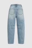 Casual Solid Color Distressed Contrast Mid Waist Denim Jeans