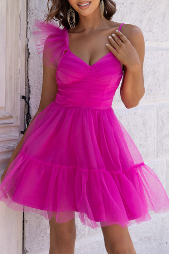 Sexy Solid Color Irregular Mesh V Neck Sling Dresses