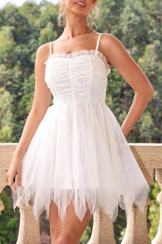 Sexy Prom Solid Color Irregular Mesh Evening Dresses