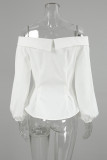 Sexy Solid Color Buttons Off Shoulder Tops
