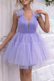Sexy Party Solid Color Mesh V Neck Princess Dresses