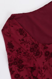 Sexy Flowers Lace Up Patchwork Square Neck Wrapped Skirt Dresses