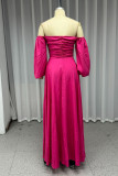 Sexy Solid Color Slit Off Shoulder Evening Dresses