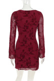 Sexy Flowers Lace Up Patchwork Square Neck Wrapped Skirt Dresses