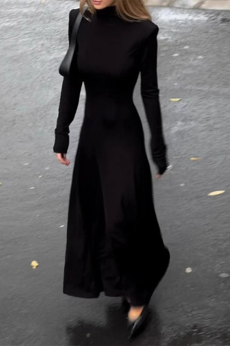 Casual Solid Color Hollow Out Backless Half A Turtleneck Long Dresses