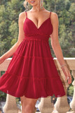 Sexy Solid Color Patchwork Backless V Neck Sling Dresses