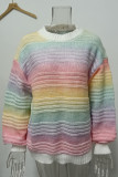 Casual Stripe Patchwork Contrast O Neck Tops