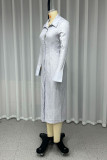 Casual Solid Color Buckle Turndown Collar Shirt Dresses