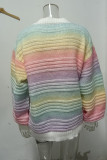 Casual Stripe Patchwork Contrast O Neck Tops
