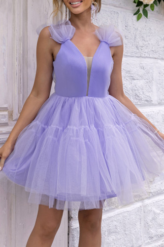 Sexy Party Solid Color Mesh V Neck Princess Dresses