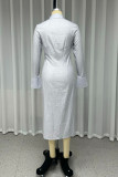 Casual Solid Color Buckle Turndown Collar Shirt Dresses