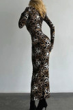Sexy Leopard Contrast Square Neck One Step Skirt Dresses