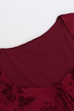 Sexy Flowers Lace Up Patchwork Square Neck Wrapped Skirt Dresses
