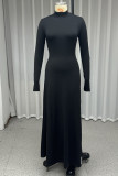 Casual Solid Color Hollow Out Backless Half A Turtleneck Long Dresses