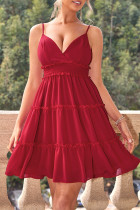 Sexy Solid Color Patchwork Backless V Neck Sling Dresses