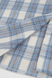 Street Plaid Patchwork Contrast Turndown Collar Tops