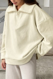 Casual Solid Color Zipper Fluffy Turndown Collar Tops