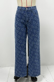 Casual Heart Shaped Distressed Patchwork High Waist Loose Denim Jeans