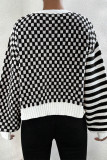 Casual Plaid Buttons Weave Contrast V Neck Outerwear