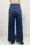 Casual Solid Color Distressed Lace Up High Waist Loose Denim Jeans