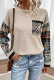Casual National Totem Patchwork Weave O Neck Tops