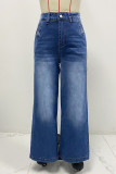 Casual Gradient Distressed High Waist Loose Denim Jeans(No waist belt)