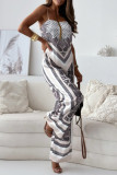 Casual Geometric Print Backless Square Neck Sleeveless Two Pieces