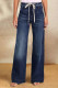 Casual Solid Color Distressed Lace Up High Waist Loose Denim Jeans