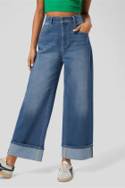 Casual Daily Solid Color Distressed Contrast High Waist Loose Denim Jeans