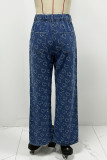 Casual Heart Shaped Distressed Patchwork High Waist Loose Denim Jeans