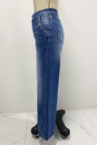 Casual Gradient Distressed High Waist Loose Denim Jeans(No waist belt)