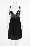 Sexy Solid Color Lace Up Backless V Neck Sling Dresses