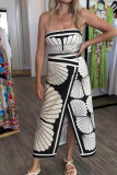 Sexy Geometric Print Irregular Contrast Strapless Printed Dresses