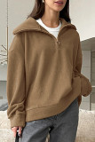 Casual Solid Color Zipper Fluffy Turndown Collar Tops