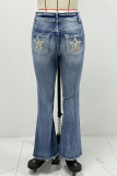 Casual The stars Embroidered Distressed Mid Waist Denim Jeans