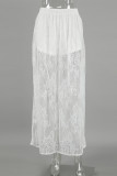 Sexy Solid Color Lace See-Through Loose High Waist Solid Color Bottoms