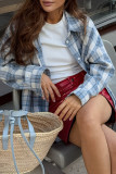 Street Plaid Patchwork Contrast Turndown Collar Tops