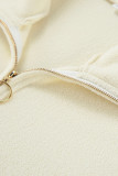 Casual Solid Color Zipper Fluffy Turndown Collar Tops